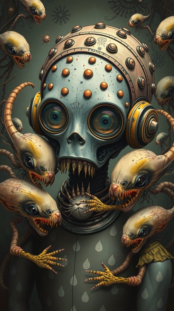 Whimsical Android Portrait in Edward Lear Style