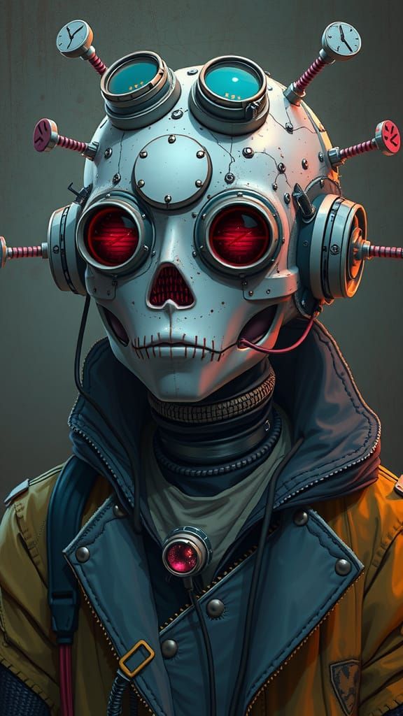 Whimsical Android in Cyberpunk Disguise, a Delightful Absurd...