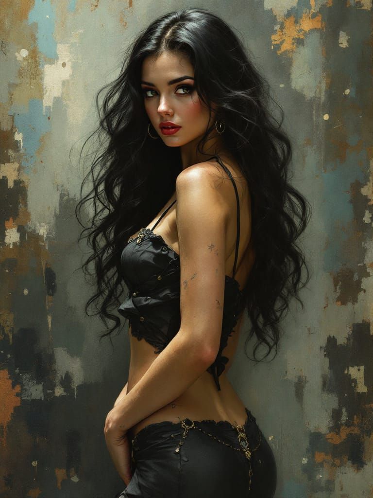 Pin-Up Woman in Tonalist Oil Painting Style