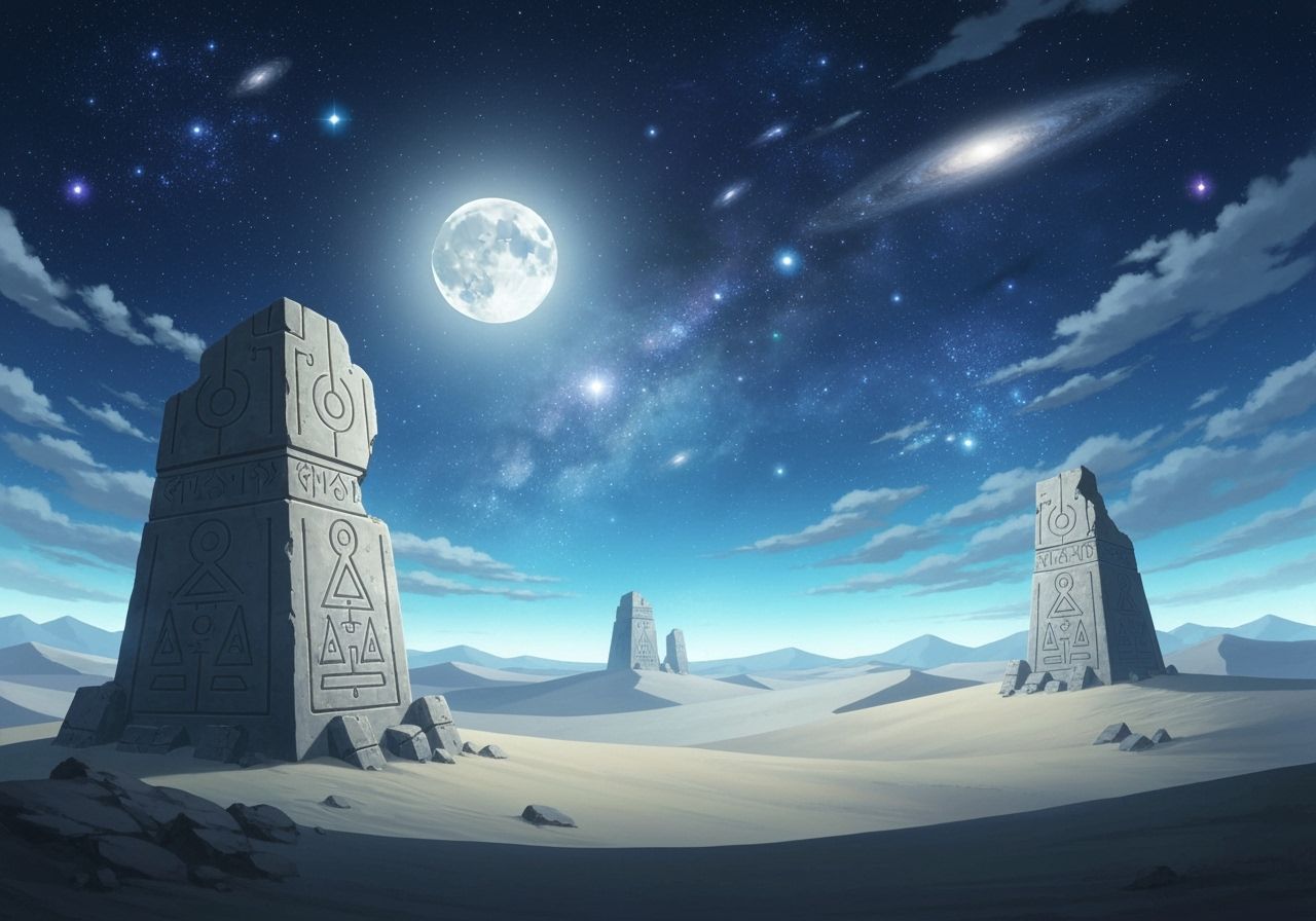 Anime Desert Ruins Under Starry Sky