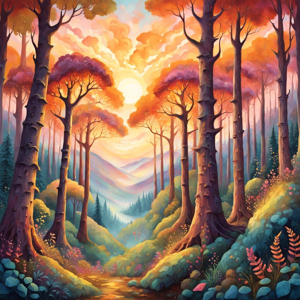 Whimsical Sunset in Vibrant Acrylic