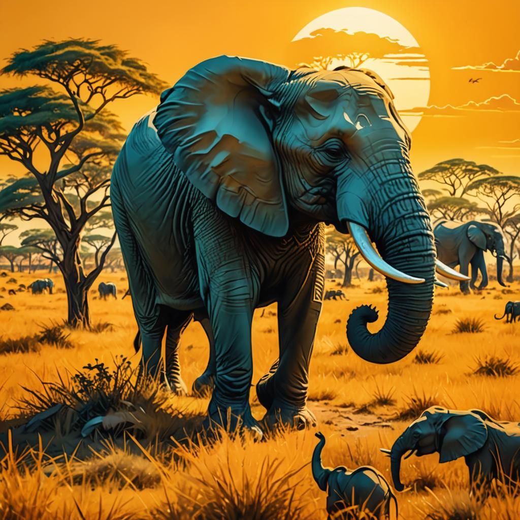Savannah Elephants in Surreal Fantasy Art Style