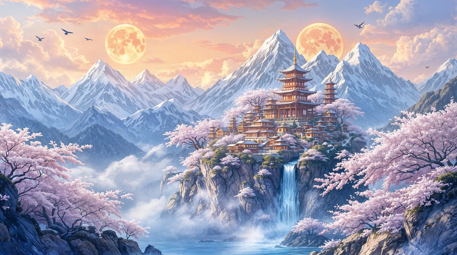 Fantastical East Asian-Inspired Cityscape at Dusk