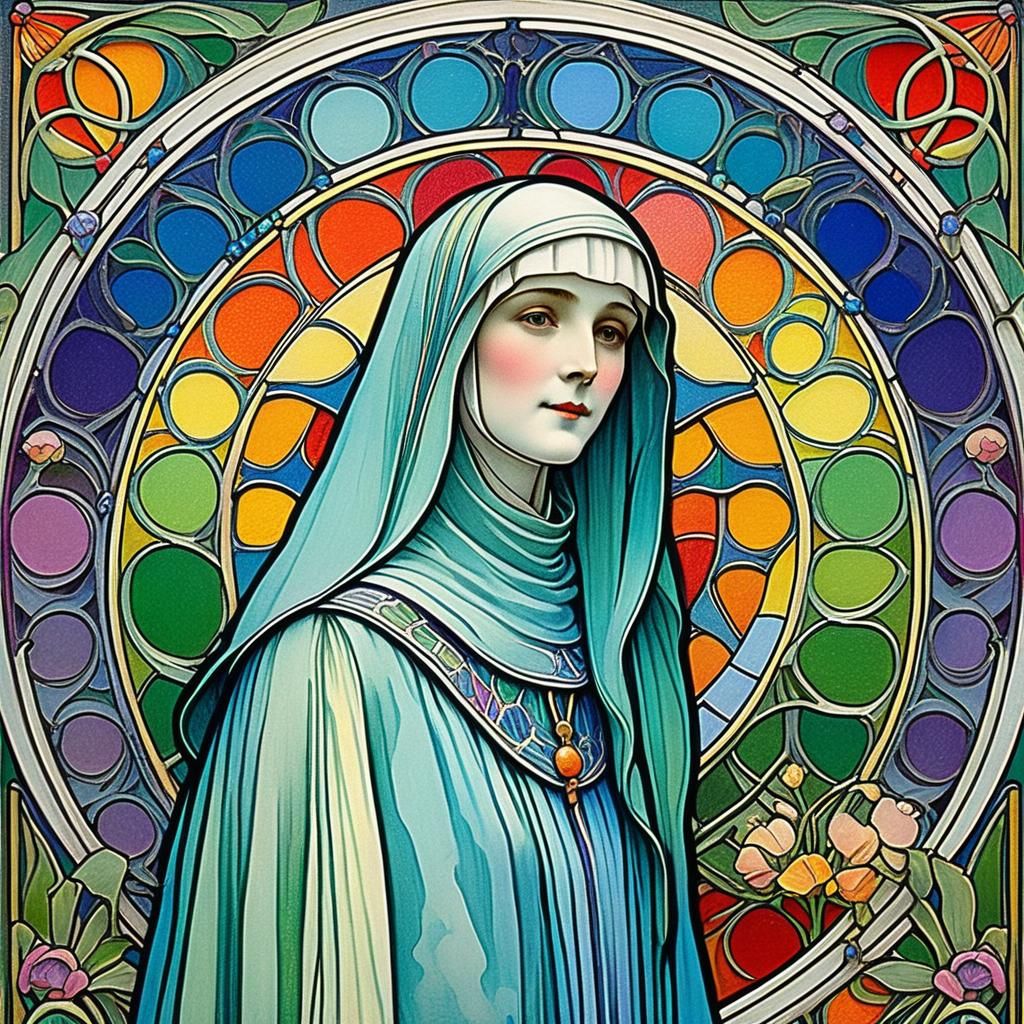 Art Nouveau Nun in Rainbow Colors