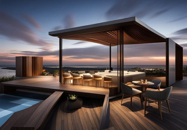 Luxury Seaside Bar with Golden Light