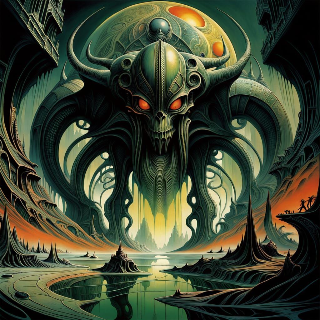 Surreal Alien Dreamscape with Molten Rivers