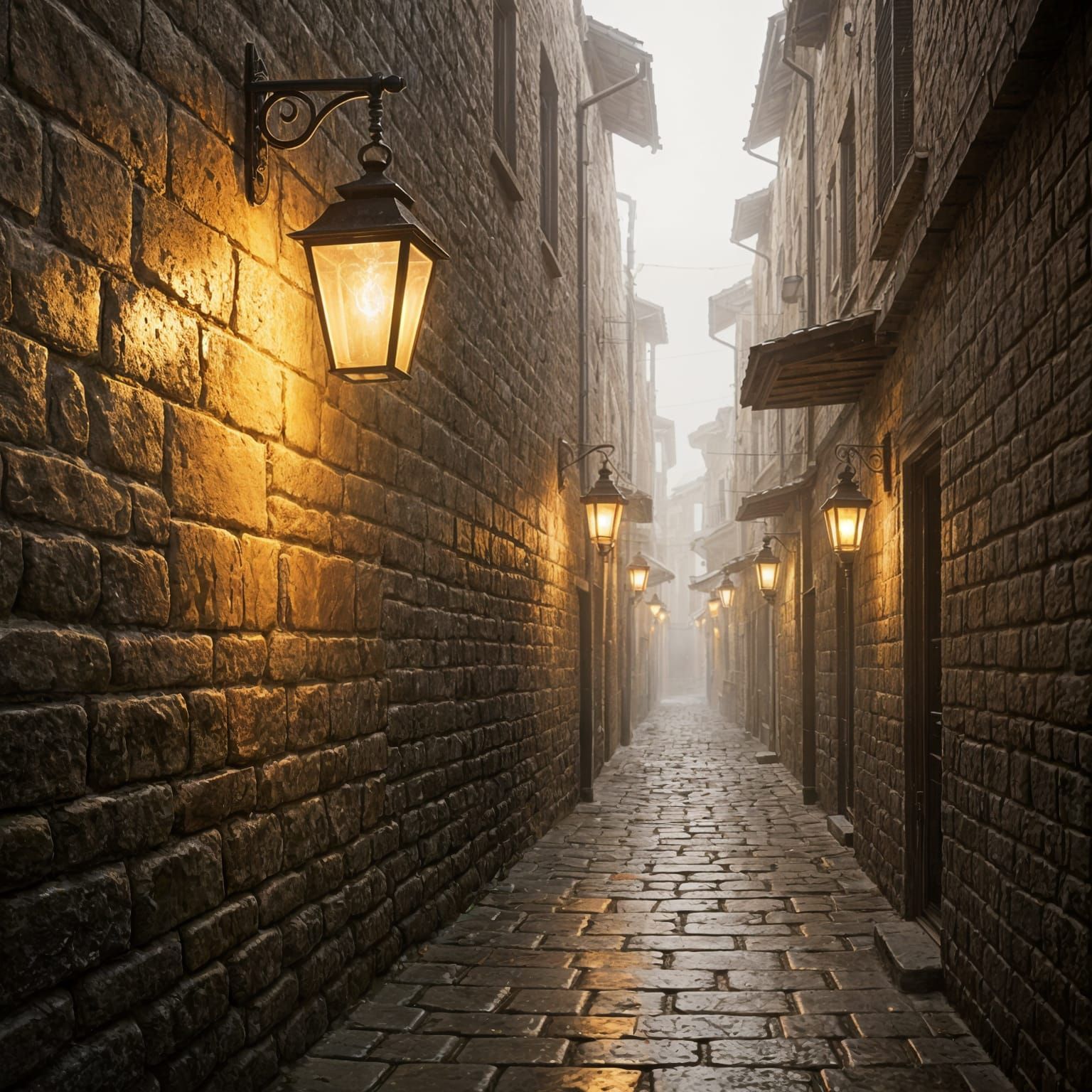 Golden Light in Misty Stone Alley