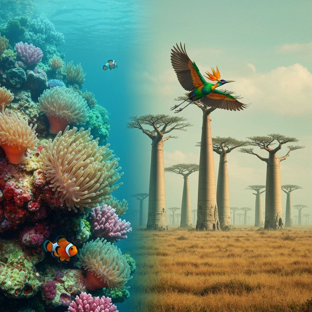 Coral reef and baobab trees