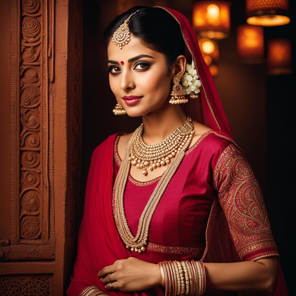 Poised Woman in Bihar: A Matte Painting Portrait