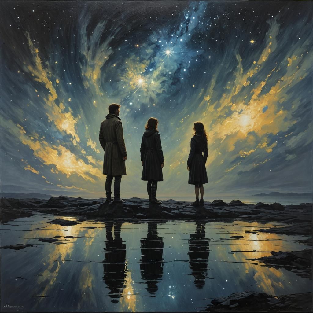 Ephemeral Cosmic Alignment: Oil Painting of Distant Stars