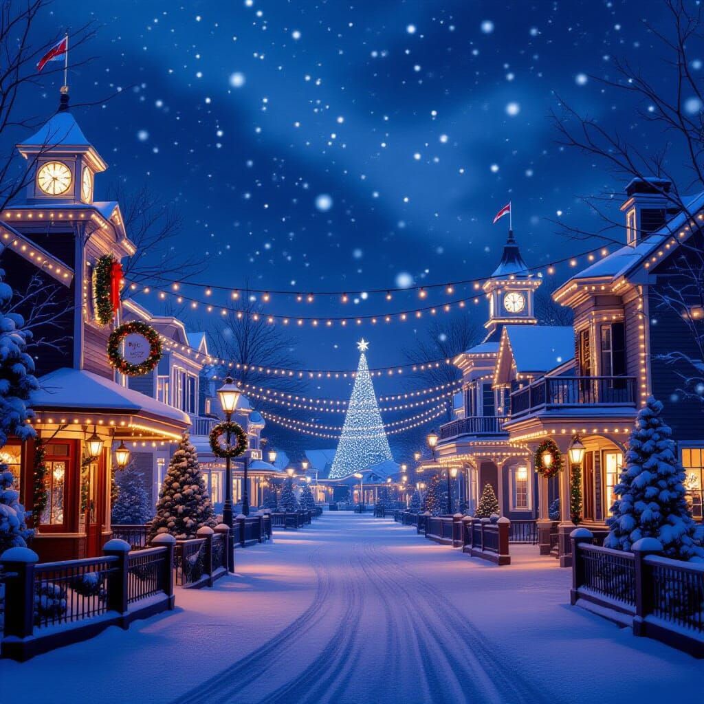 Christmas Amusement Park in Snowy Blizzard