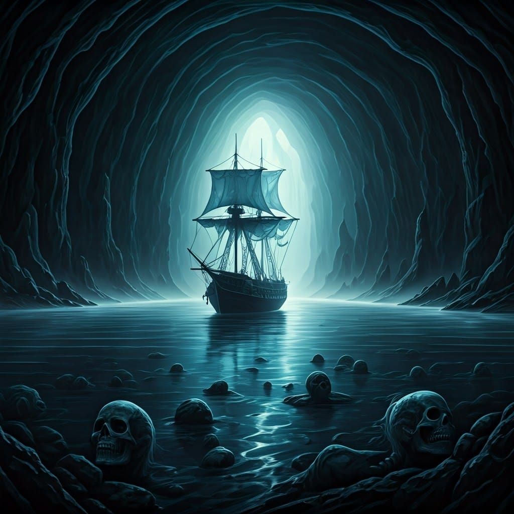 Ghostly Ship Sails River Styx in Gothic Underworld