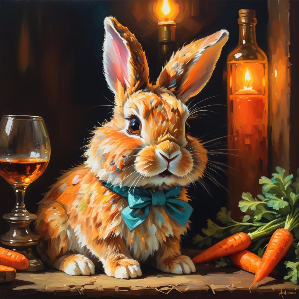 Bunny Gleaming in Neo-Impressionist Oil Painting
