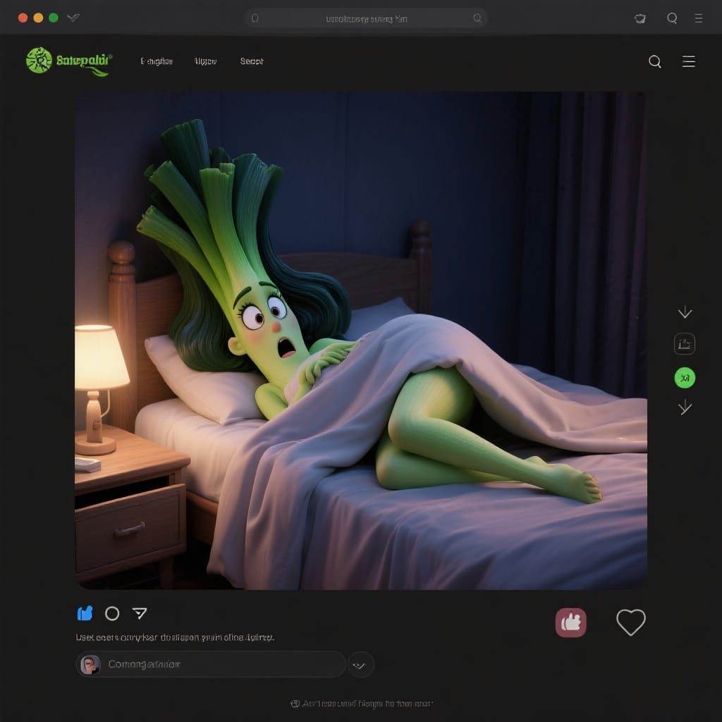 Anthropomorphic Leek Woman Photo on Website in CGI Style