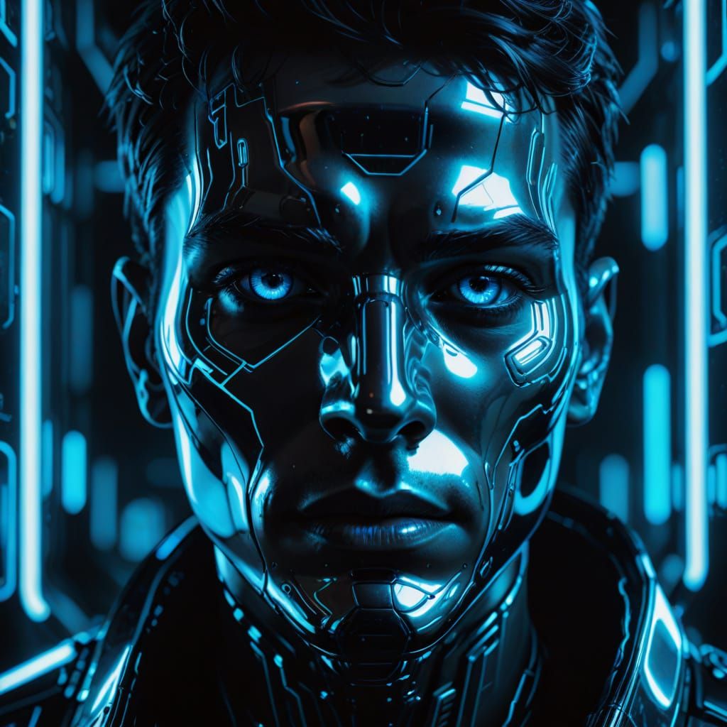 Futuristic Sci-Fi Portrait Reflection in Chrome