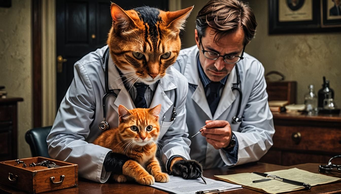 Cat Doctor Examines Patient: Hyperrealistic Detail