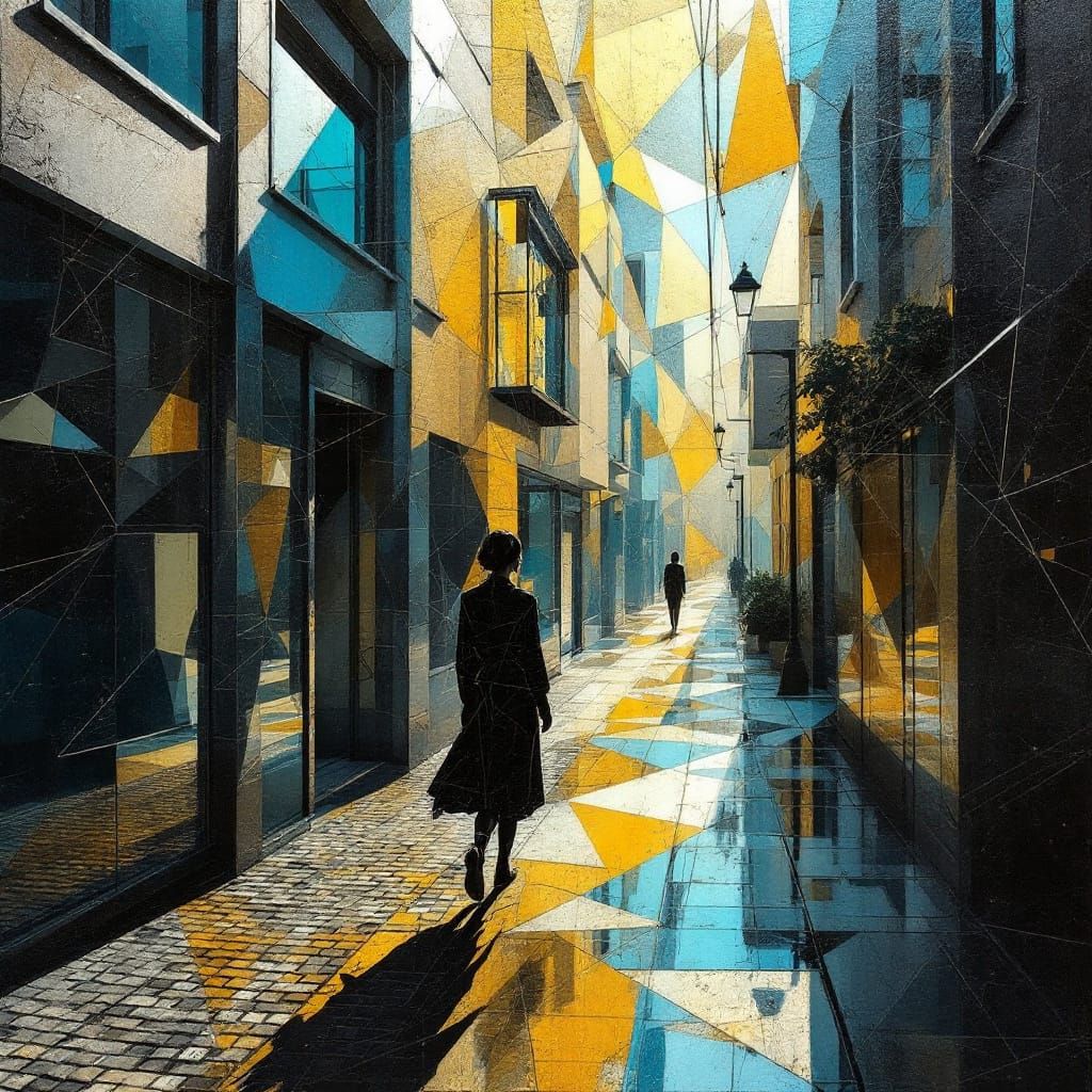 Fractured Geometric Cityscape in Byzantine Style