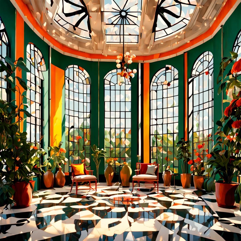 Maximalist French Orangerie Bauhaus design, by Jacob Lawrence and Francis Picabia, perfect composition, beautiful detail...