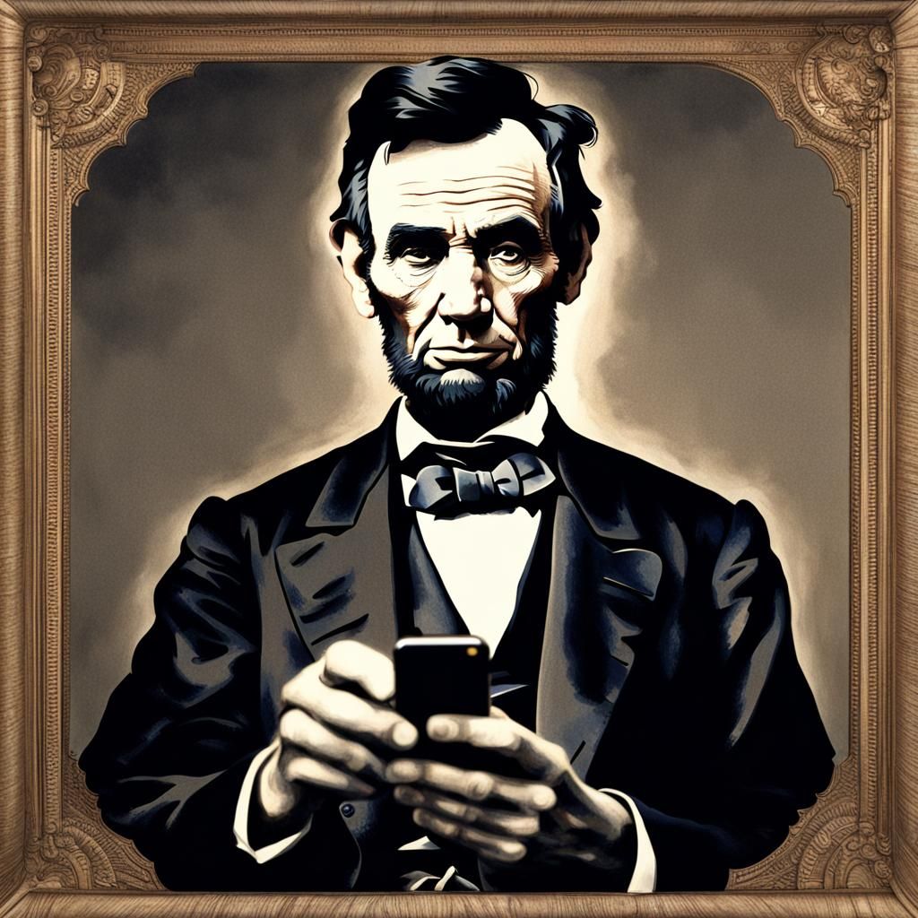 Abraham Lincoln Using an iPhone: A Modern Portrait