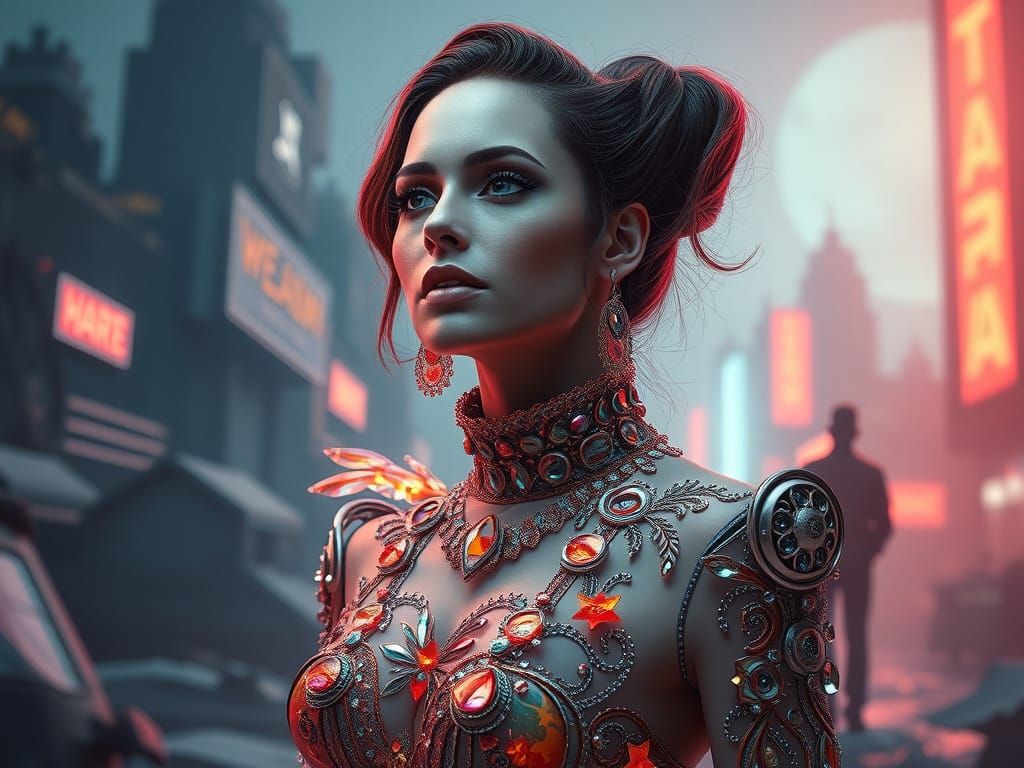 Luxurious Quicksilver-Inspired Dystopian Goddess in Prism Li...