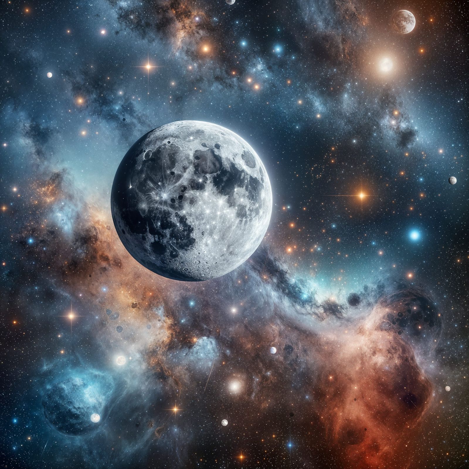 Photorealistic Moonscape with Stars and Nebulae