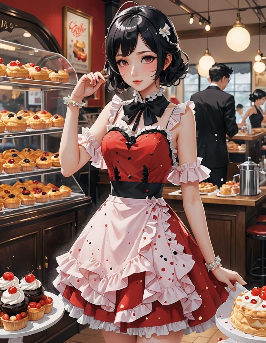 Pastel Bakery Scene with Lady in 1930s Suit