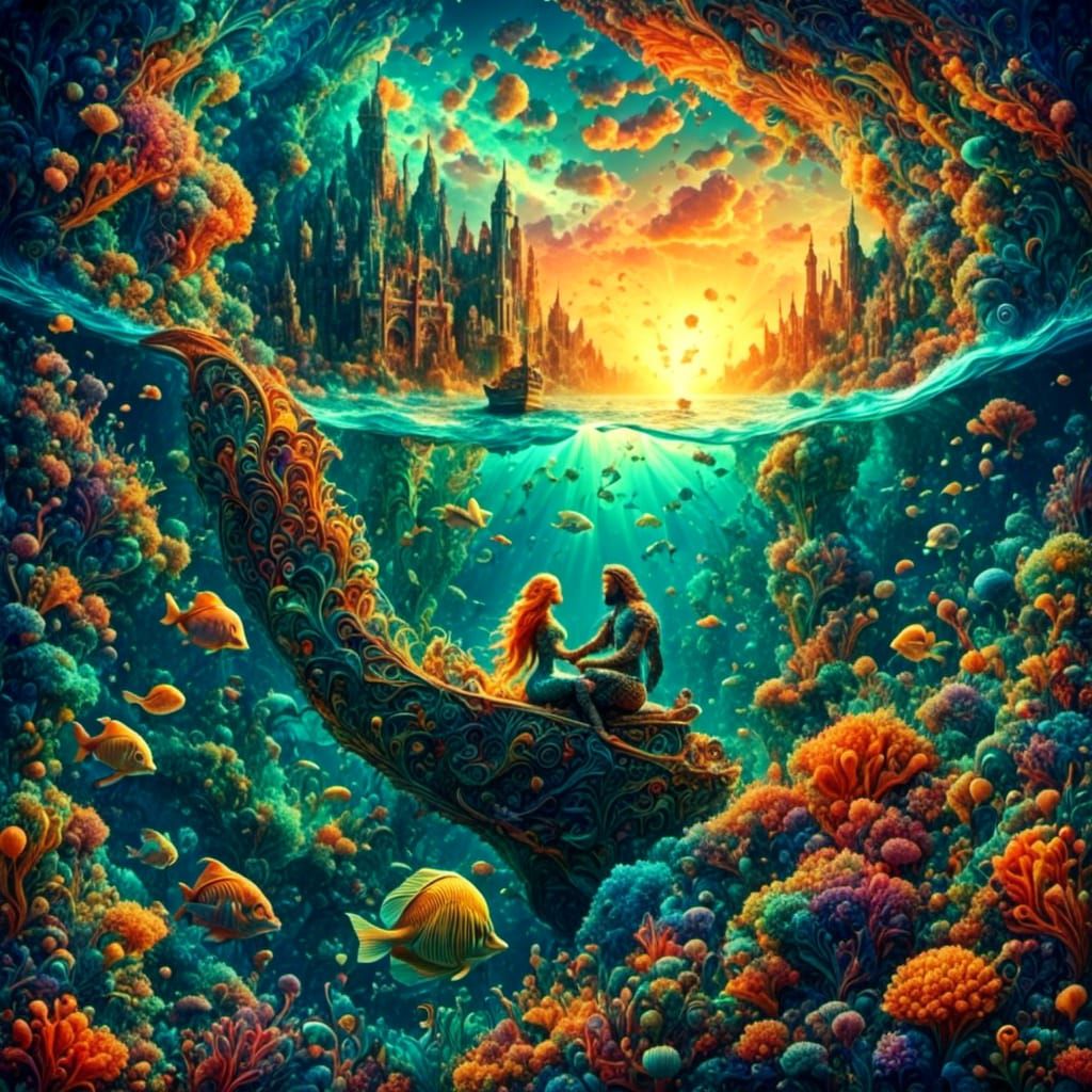 King Titan and Ariel in Mythical Ocean Scene