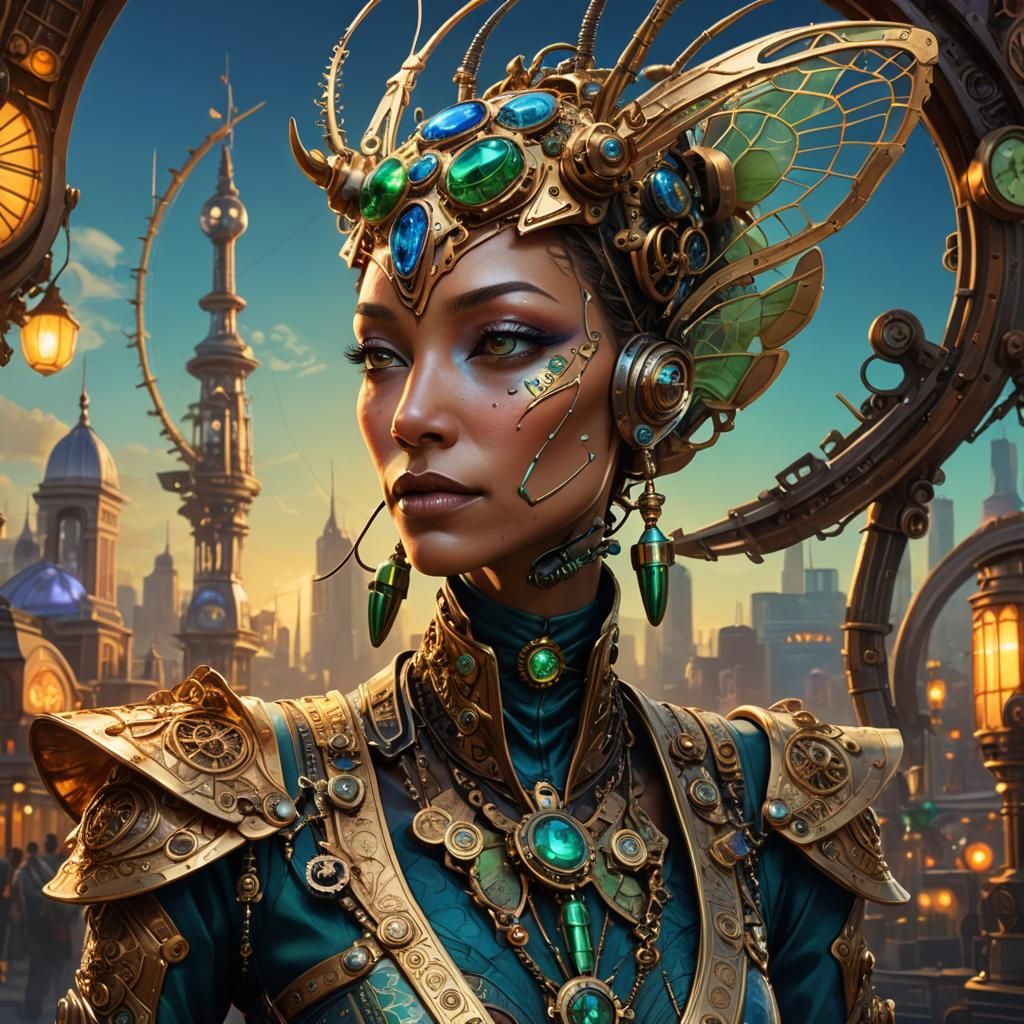 Steampunk Praying Mantis in Metropolis: Hyperrealistic Conce...
