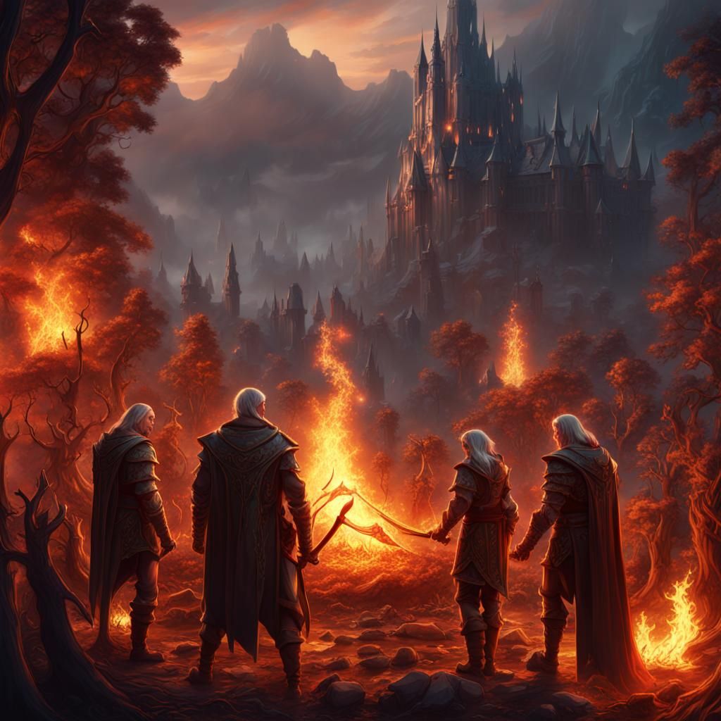 Elves Gather Around a Fire: Detailed Matte Painting