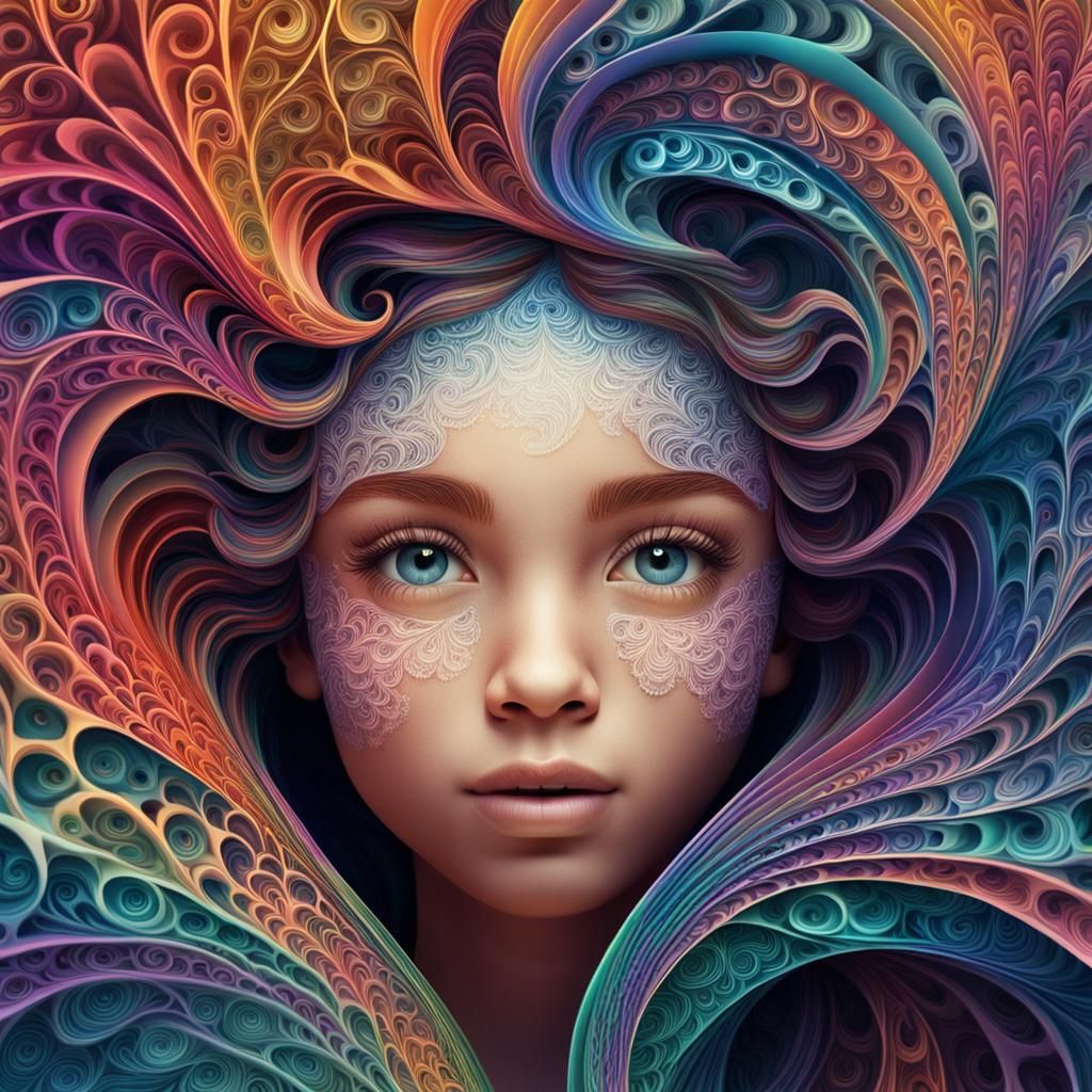 Girl in Fractal Garden: Abstract Digital Art