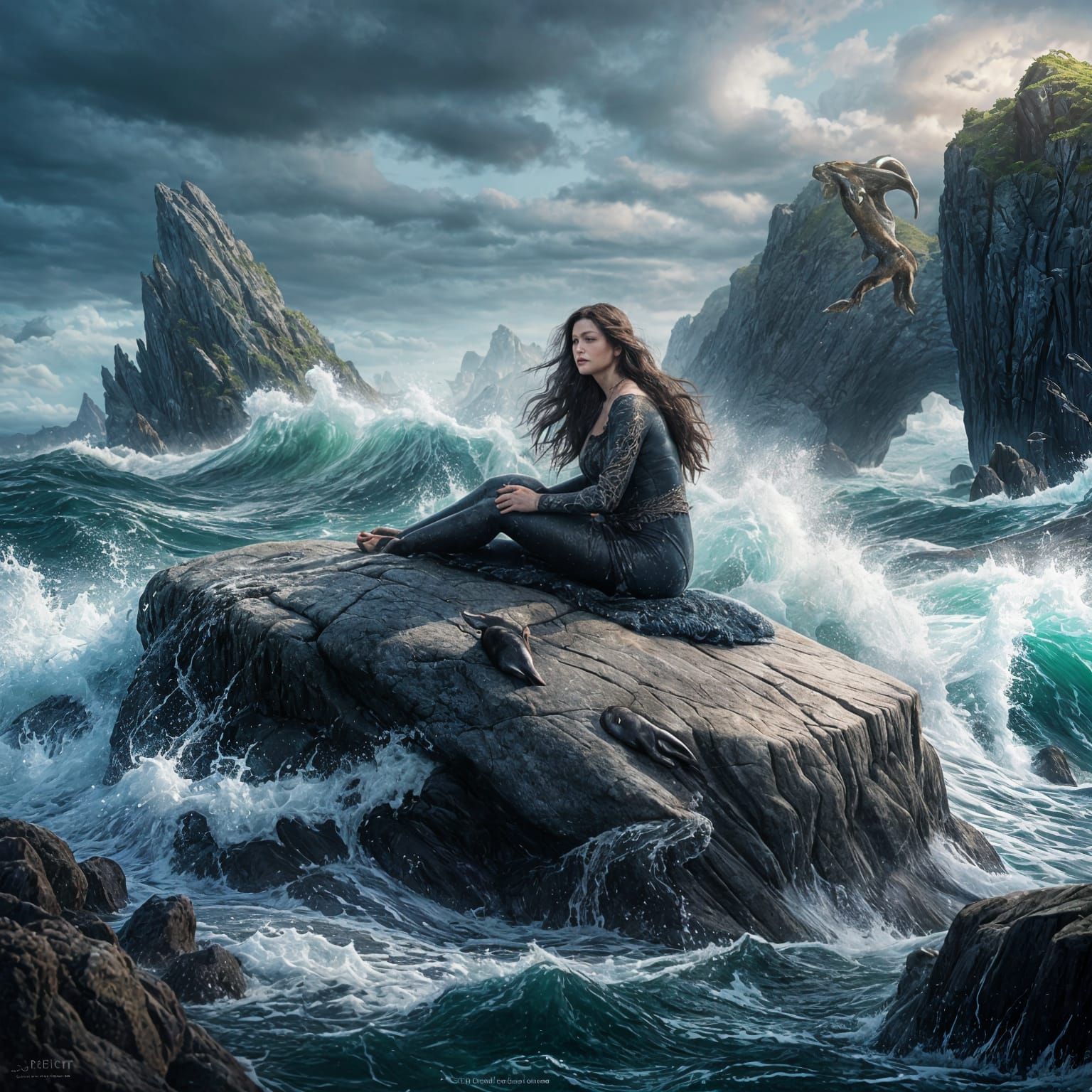 Selkie Combing Hair on Rock, Fantasy Concept Art