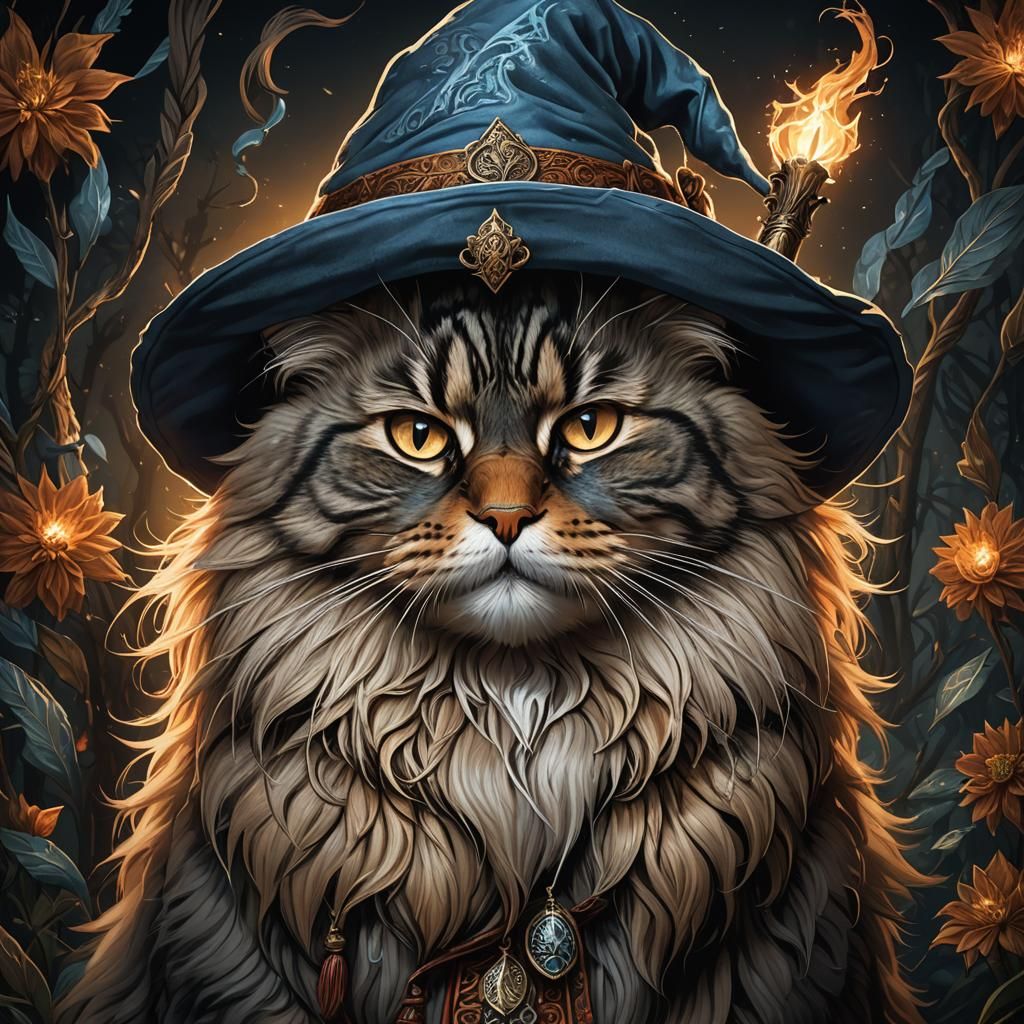 Anthropomorphic Siberian Cat as Wizard in Digital Art