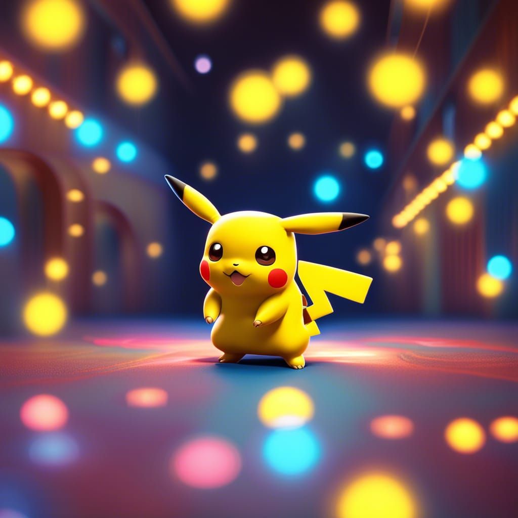 Cute Pikachu in Colorful Lights: 3D Digital Art