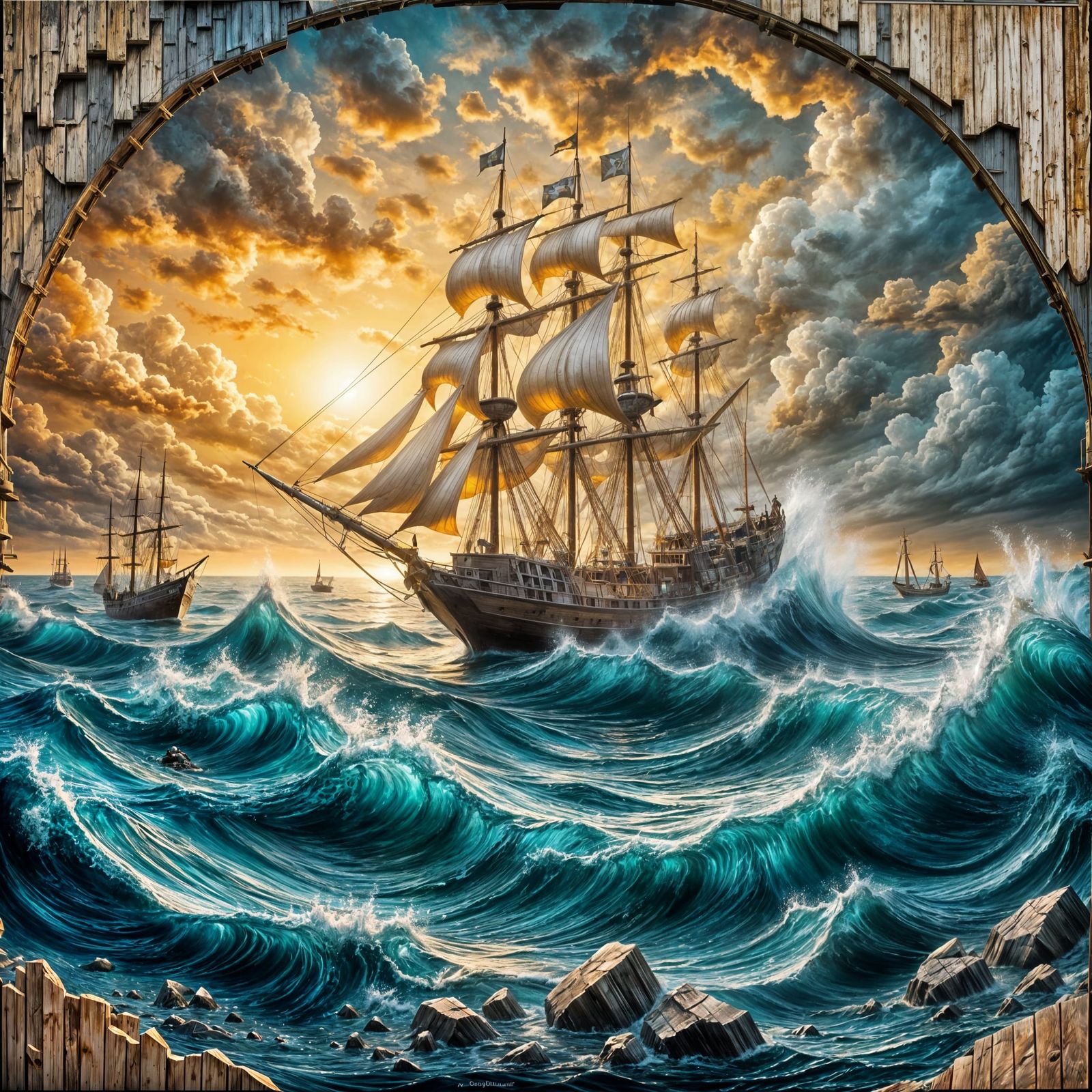 Majestic Ship Emerges from Oil Painting on Palette