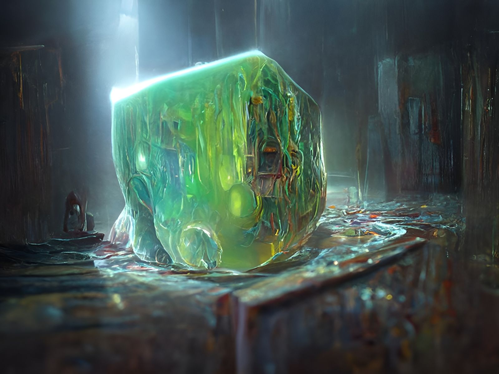Gelatinous Cube in Corridor: 3D Cel-Shaded Rendering