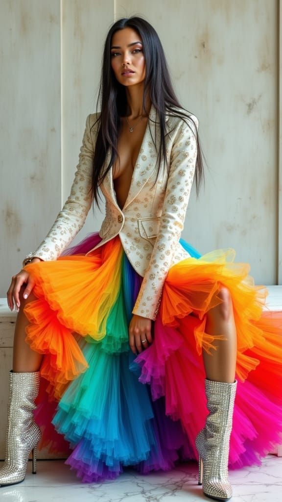 Powerful Woman in Neon Tulle Skirt