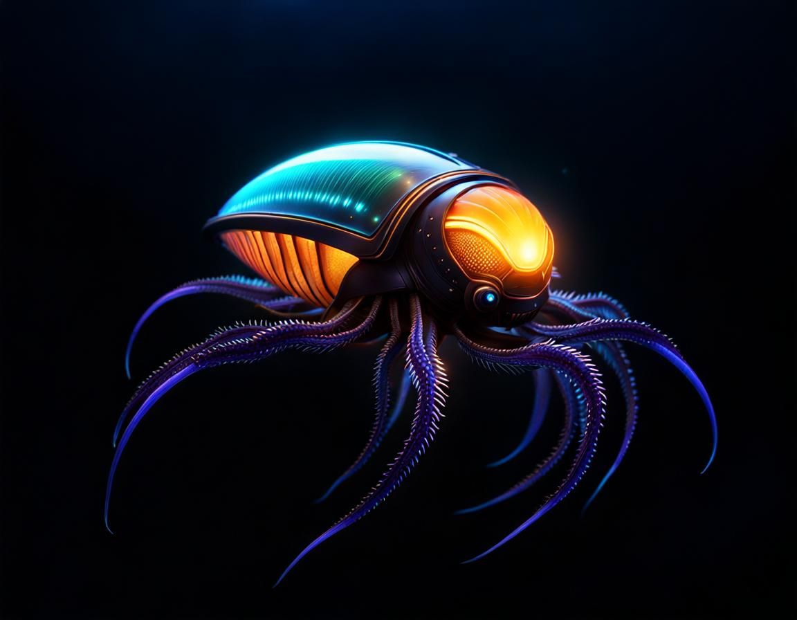 Bioluminescent Mythical Creature in Deep Ocean