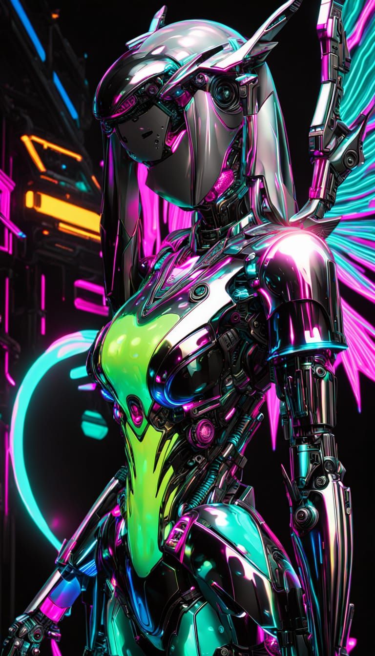 Cyberpunk Dragon Girl: Iridescent Slime and Metallic Skeleto...