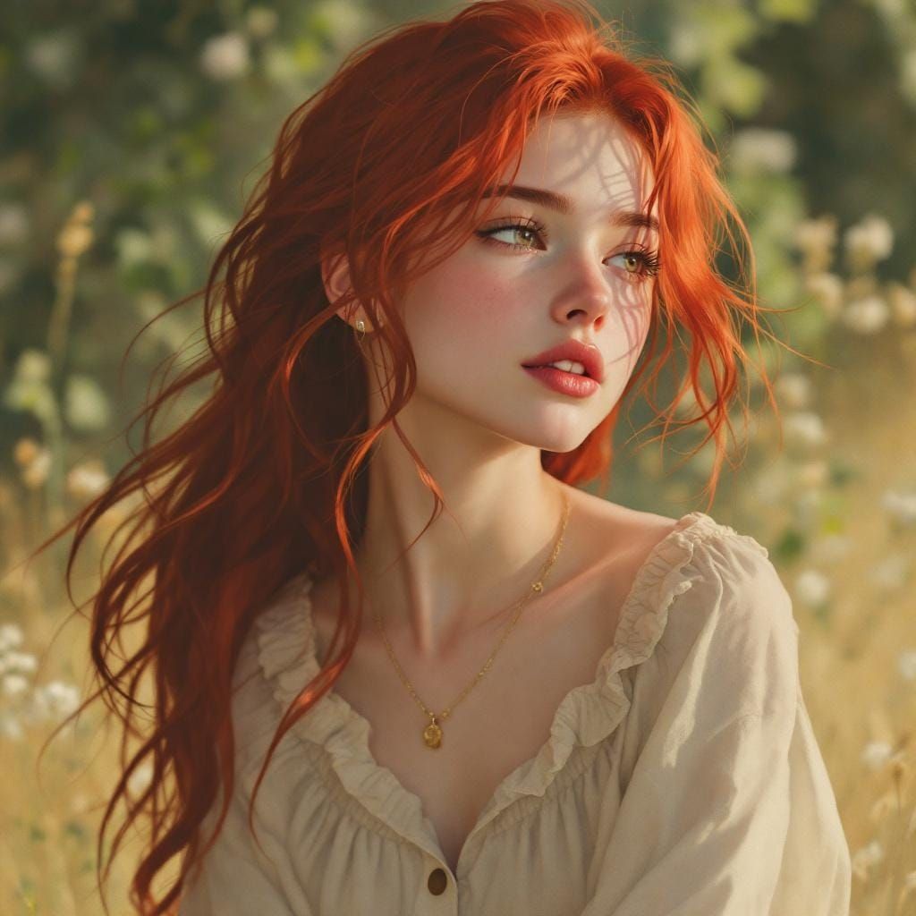 Photorealistic Redhead Portrait in Art Nouveau Style