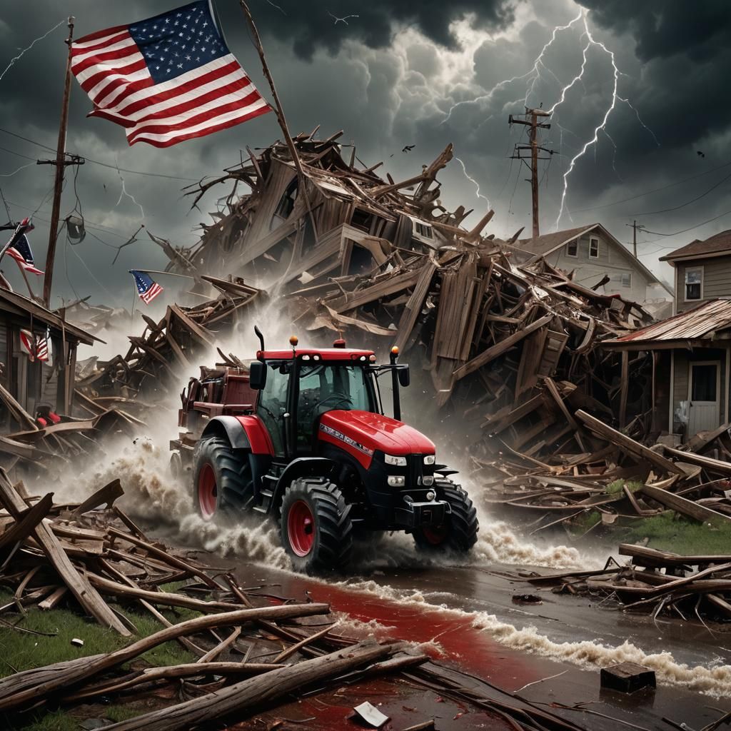 Tractor Navigates Hurricane Aftermath: Matte Painting