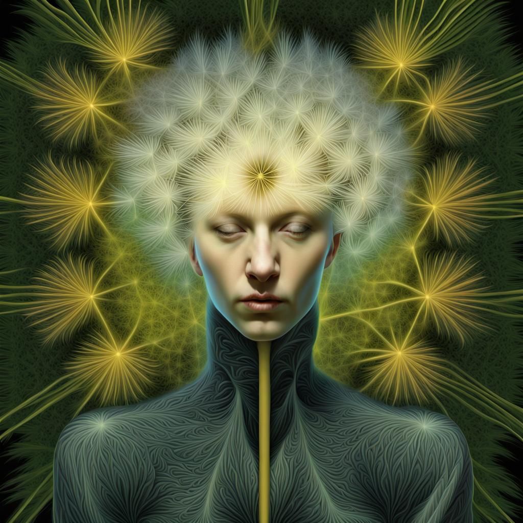 Scribe Portrait with Fractal Dandelion, Digital Painting