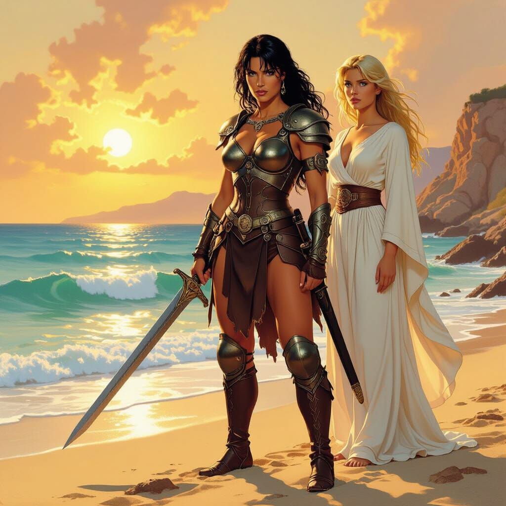 Xena and Gabrielle on the Ancient Shore