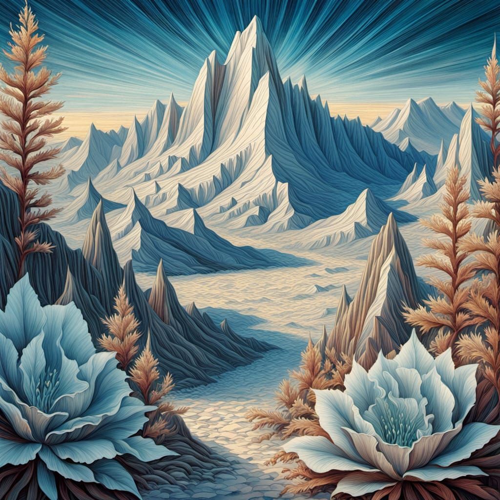 Elegant Guilloche Frame Surrounds a Close-Up of a Grey-Leave...