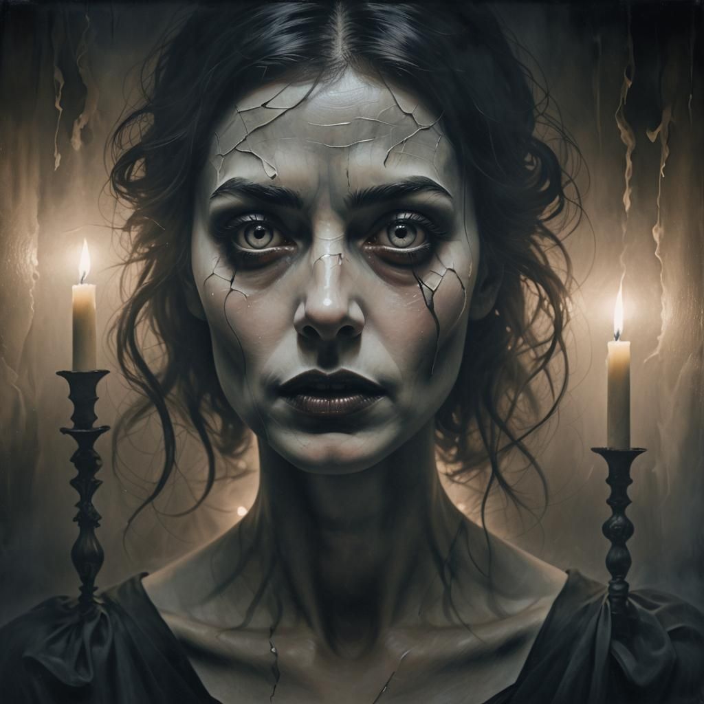 Surreal Distorted Face in Foggy Noir Setting