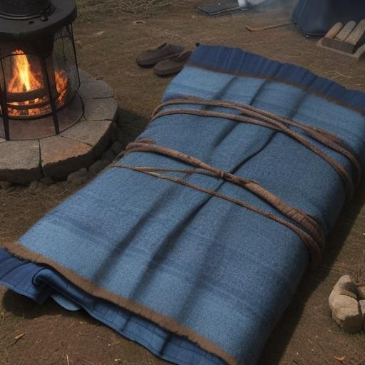 Medieval Bedroll at Campsite by Fire