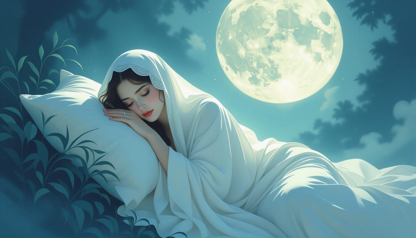 Mystical Lady Asleep in Moonlight