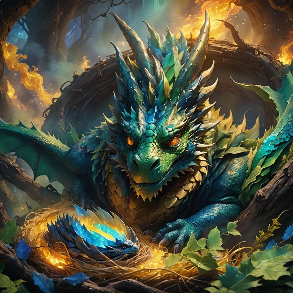 Sleeping Dragon in Magical Fire, as 3D Anime Art