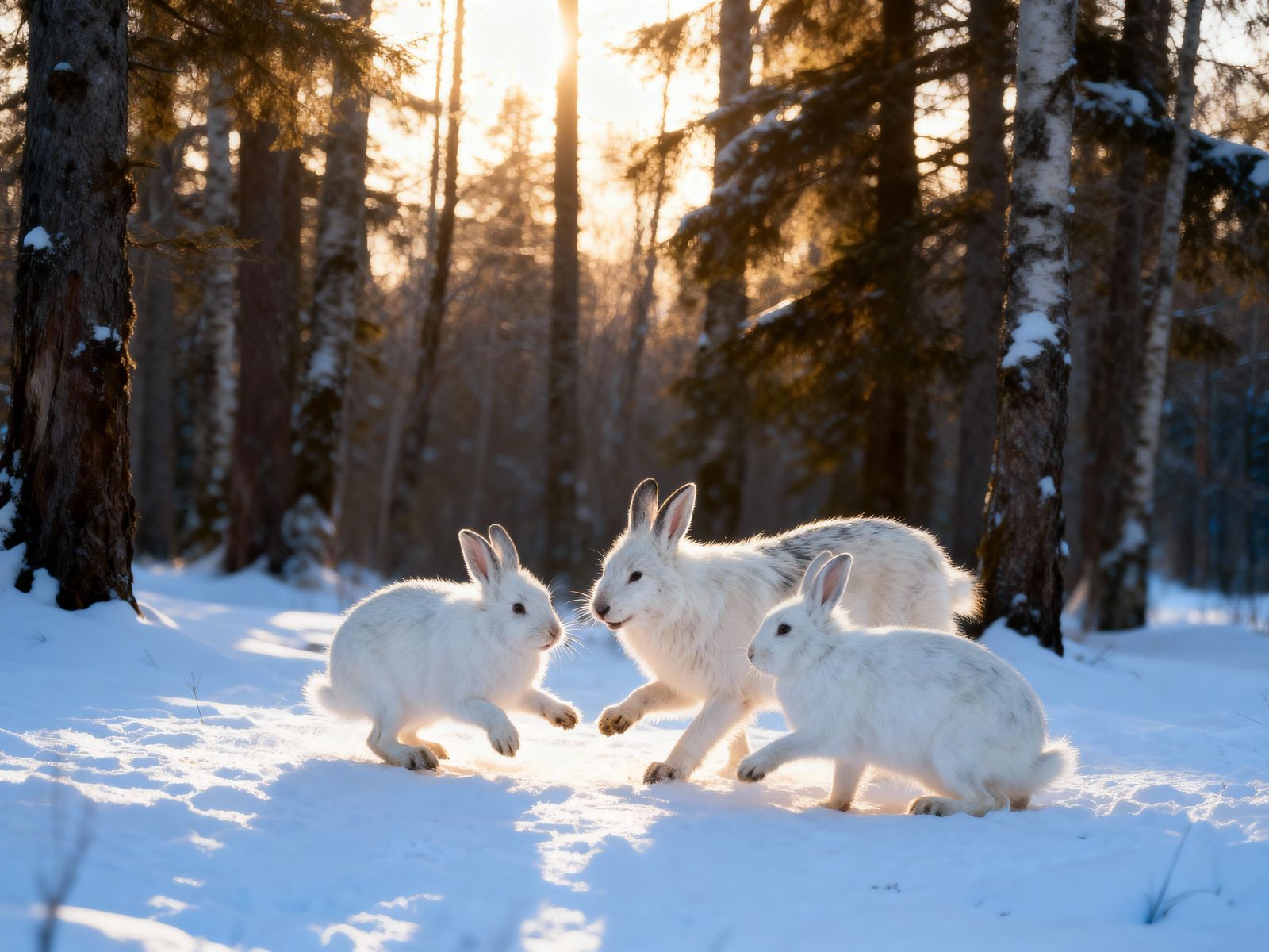 Yukon Snow Rabbits Playing in Winter Wonderland