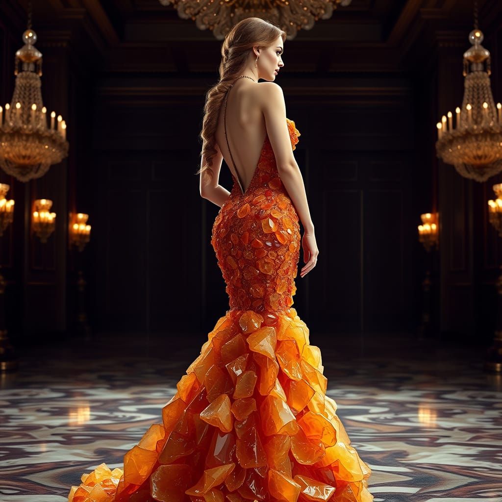 Luxurious Crystal Gown in a Grand Ballroom Setting