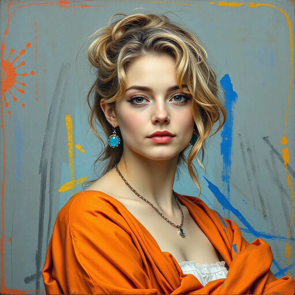 Eleana Classical Painting with Neon Impasto Strokes